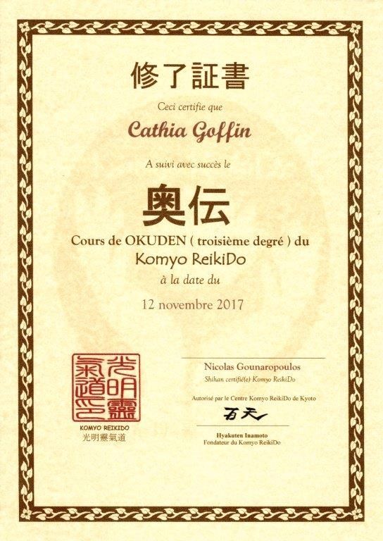 Certificat Reiki Maître Praticien